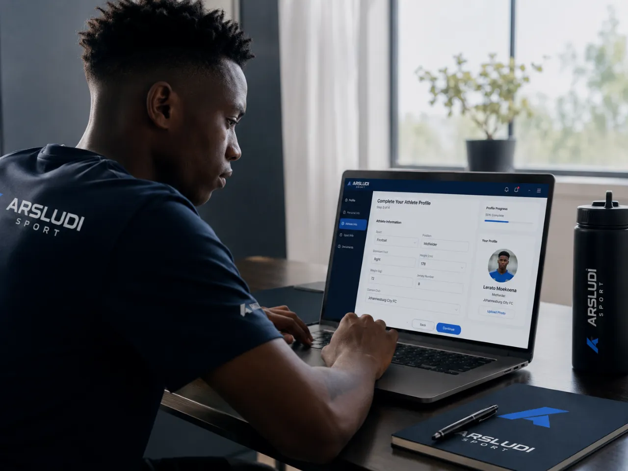 Athlete completing their profile on a laptop